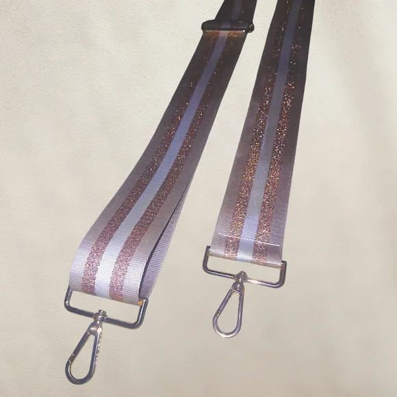 Kedzie Pink + White Glitter Striped Adjustable Womens Bag Strap W/ Gold Hardware - Picture 2 of 5